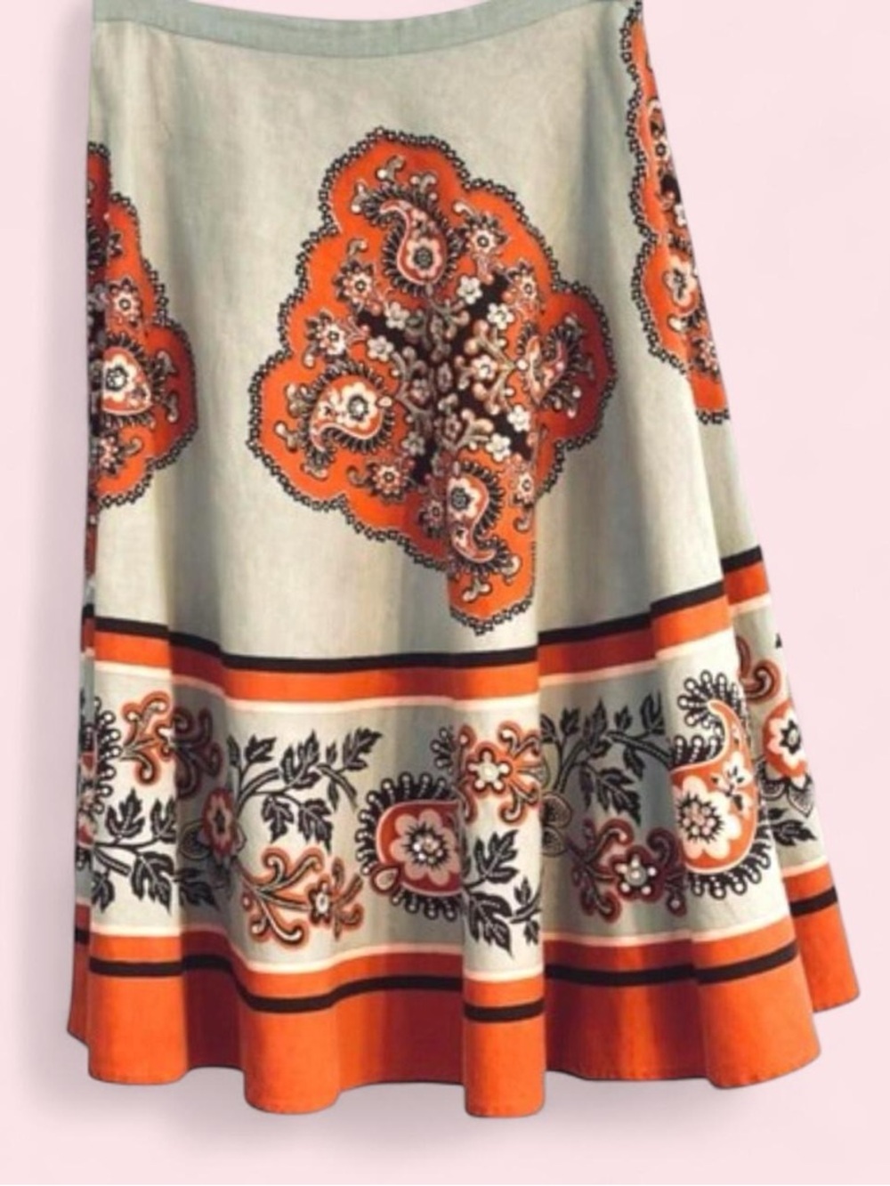 vintage 90s funky people Women's Orange Paisley Border Skirt